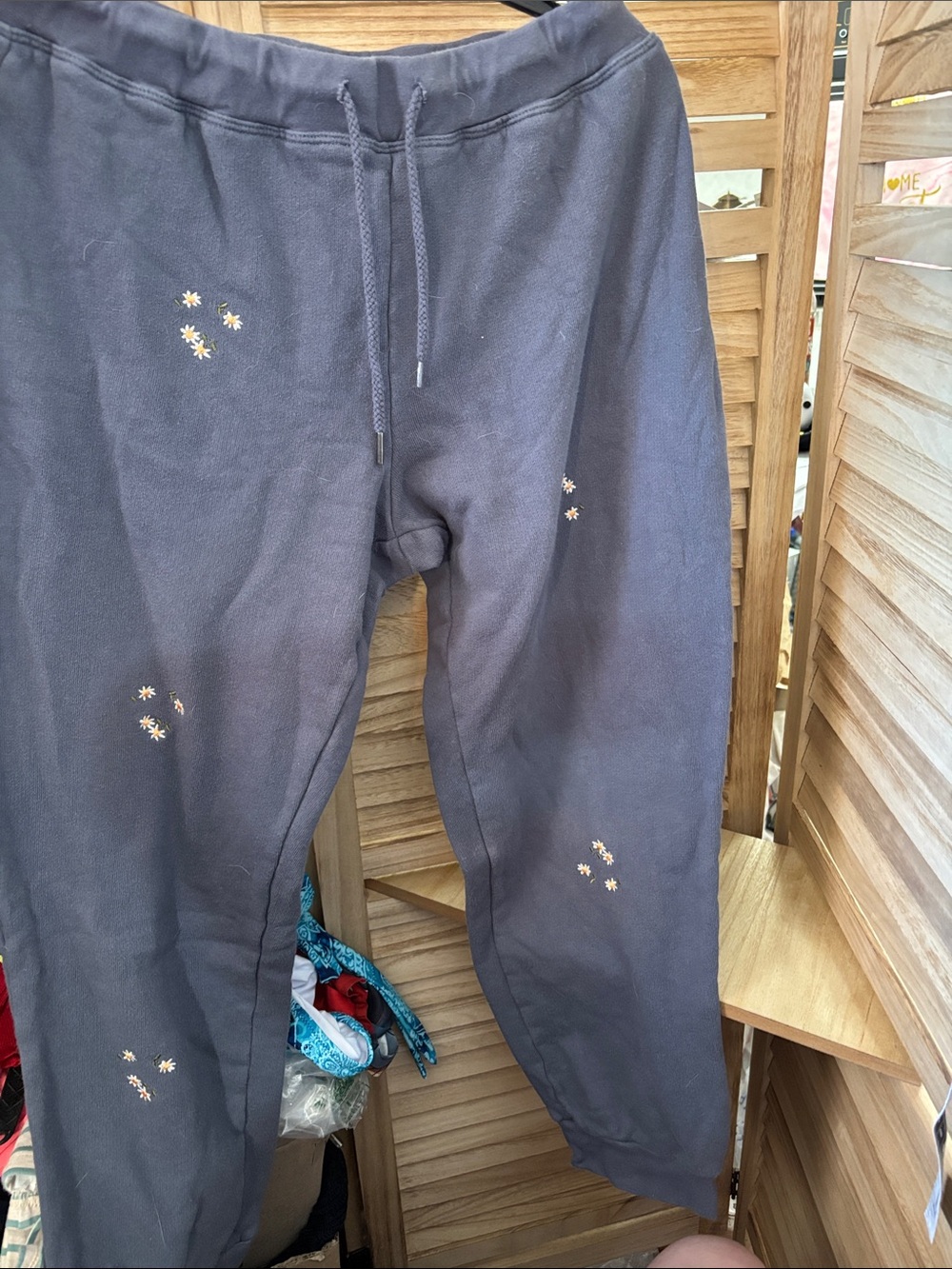 Indigo Rain French Terry Joggers with Daisy Embroidery Large